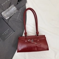 Vintage burgundy square shoulder bag in glossy leather with silver buckle detail - Burgundy