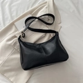 Vintage black underarm bag with pleated leather texture and adjustable shoulder strap - Black