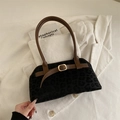 Borsa baguette vintage francese con stampa leopardata scura e tracolla in pelle - Leopardo Nero