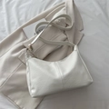 Minimalist creamy white underarm tote bag in smooth faux leather with stitching detail - White