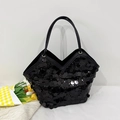 Minimalist black sequin handbag with elegant V-cut opening and slim shoulder straps - Black