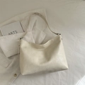 Grote vintage crèmewitte hobo tas met unieke textuur en verstelbare schouderband - Zonder hanger / Broken Wit