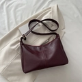 Deep red leather underarm tote bag with adjustable strap and litchi grain texture - Red