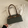 Borsa sottobraccio retrò in pelle scamosciata verde scuro con motivo leopardato e cuoio - Stampa Leopardata Verde Scuro