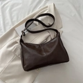 Deep brown faux leather underarm bag with adjustable strap and vintage tote silhouette - Brown