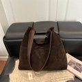 Brown suede tote bag with minimalist design for fall fashion and daily commute - Brown