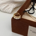 Vintage gold ear cuff featuring multiple layers with white pearls and sparkling zircons - Vintage Row Pearl Zirconia Multi-Layer Ear Cuff (A-5)