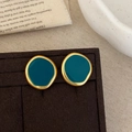 French retro gold-plated irregular enamel stud earrings in dark blue for women - Green Enamel Stud Earrings
