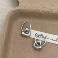 Detail of silver heart earrings with lava texture on handmade jewelry card - Heart Hoop Earrings (A-915)