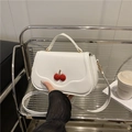 White retro square shoulder bag with cute cherry decoration and top handle for women - White