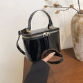 Glossy black patent leather box bag with gold hardware and removable shoulder strap - Black