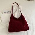 Große Shopper-Tasche aus weinrotem Wildlederimitat mit glatten Leder-Schulterriemen - Rot