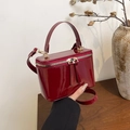 Mini red patent leather square box bag with gold hardware and top handle for women - Red