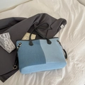 Μεγάλη τσάντα tote με αντίθεση τζιν patchwork και μαύρες δερμάτινες λαβές - Μπλε Patchwork Στυλ (Μοντέλο 2)