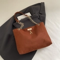 Vintage rust brown corduroy tote bag with gold chain strap and deer pendant - Brown