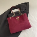 Retro burgundy corduroy tote bag with gold chain strap and deer charm detail - Red