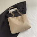 Vintage beige corduroy tote bag with gold chain strap and deer charm detail - Khaki