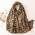Golden leopard print scarf with fringe edges displayed on a minimalist white background - Khaki (SL2110-015 Khaki)