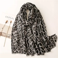 Linen feel scarf with leopard print and gold foil accents for sun protection and style - Black (SL2110-015 Black)