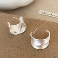 Minimalist silver brushed C-shaped hoop earrings with a textured matte metallic finish - Silver Brushed Wrinkled Stud Earrings (A-66)