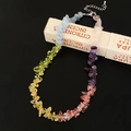 Detailed shot of multi-color natural gemstone chips necklace with metal lobster clasp - Colorful Natural Chip Stone Necklace