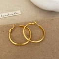 Gold-plated hoop earrings with textured frosted surface and secure lever-back closure - Gold 3.0cm