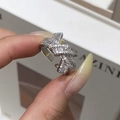 Elegant silver knotted crisscross open ring with shimmering pave-set zircon stones - Bowknot Zircon Silver Open Ring (C-178)