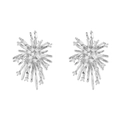 Close-up of silver starburst earrings with sparkling cubic zirconia inlay in white background - Silver Firework Stud Earrings
