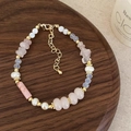 Detail of pink crystal and freshwater pearl beaded necklace with gold lobster clasp - Pink Crystal Freshwater Pearl Bracelet
