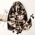 Bufanda de moda con estampado de leopardo, borlas y tejido ligero y transpirable - Negro Caqui
