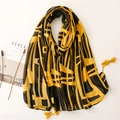Écharpe géométrique jaune et noire artistique avec franges sur fond minimaliste épuré - Jaune (SL2110-019)