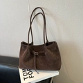Dark brown suede tote bag featuring a large capacity and elegant metal buckle accent - No Pendant / Suede Coffee