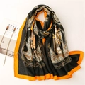 Classic European architecture print scarf in bright orange and black silk-feel fabric - 180*88cm / Orange Black European Architecture Print (SL2110-010)