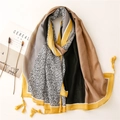 Long cotton linen scarf for women with color block geometric floral patterns and tassels - Yellow Color Block Floral Style (SL2110-013 Yellow) / 180*88cm