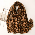 Lightweight cotton-linen feel scarf with classic leopard print and fringe edges - Coffee Leopard Style (SL2110-016咖)