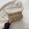 Quilted khaki puffer cosmetic bag with classic square pattern and zip closure - Khaki
