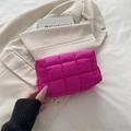 Vibrant rose red quilted puffer makeup bag with classic square stitching and zipper - Rose Pink