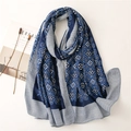 Sciarpa da donna in cotone e lino blu navy con stampa caleidoscopio geometrico - Taglia unica / Blu