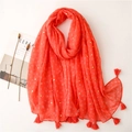 Sciarpa arancione in cotone lino con paillettes dorate, cuori e nappe con frange - 180*90CM / Arancio Rosso Cuore Zampa (SL2107-021)