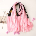 Pink and black cat print beach scarf with white polka dots and playful tassels - Pink Cartoon Cat Style (SL2108-046) / 180*90CM