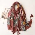 Ethnic style floral scarf with paisley prints and tassels on minimalist background - Reddish Brown Ethnic Floral Style (SL2108-043)