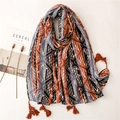 Blue and orange geometric graffiti shawl with tassels for beach sun protection - Geometric Color Block Letter Tassel Style (SL2108-044)