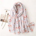 Lightweight cotton-linen beach shawl with elegant pink floral print on light grey background - Grey Base Pink Orange Floral (SL2104-054)