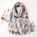 Lightweight long scarf with colorful ink watercolor pattern and natural fringe edges - 180*90CM / Gray