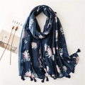 Marineblauer Blumenschal mit Quasten und eleganten rosa Blumenmustern - Dunkelblau Geblümt (SL2104-059)