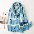 Artistic blue and white tie-dye cotton linen scarf with frayed edges on a minimalist desk - 180*90CM / Blue