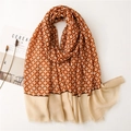 Retro geometric print cotton linen scarf with beige paneling and fringe trim - 180x90cm / Caramel (SL2104-069)