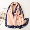 Abstract zebra print cotton linen scarf in pink and navy with fringed edges - Snow Bud Pink Blue