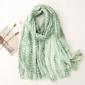 Mint green gradient cotton linen scarf for women, lightweight soft pashmina shawl wrap - Green
