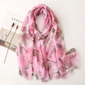 Pink floral print scarf shawl with ethnic patterns and fringe edges for women - Pink Floral Style (SL2106-025) / 180*90
